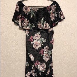 Off the shoulder black floral maternity dress